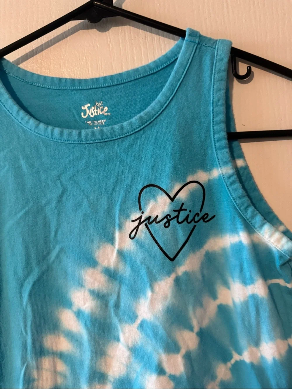 Justice Turquoise Tie-Dye Tank with Heart Logo